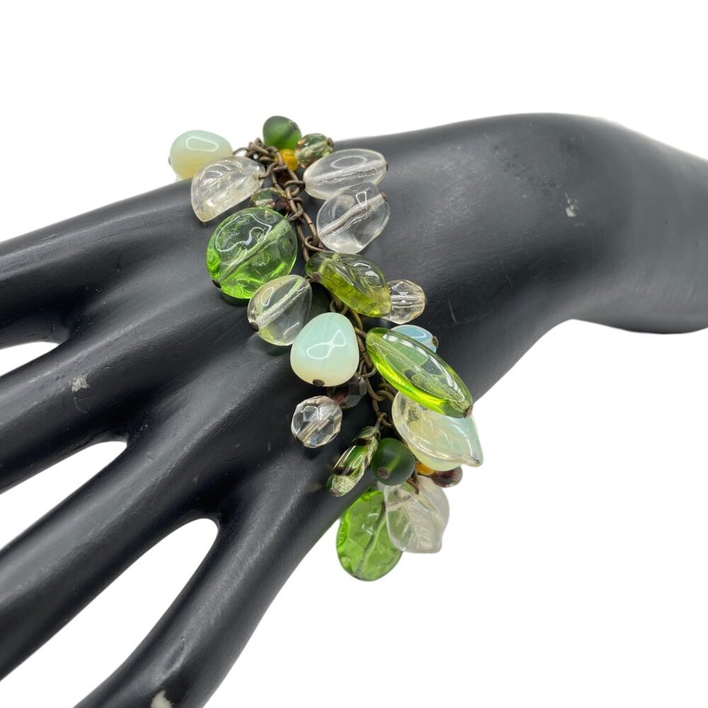 Vintage JOAN RIVERS Czech Republic Glass Bead Charm Bracelet - Green Tones